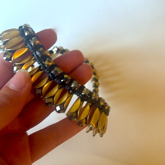 NWT Chicos Rhinestone and Leather Gold and Black statement Necklace - Picture 3 of 7